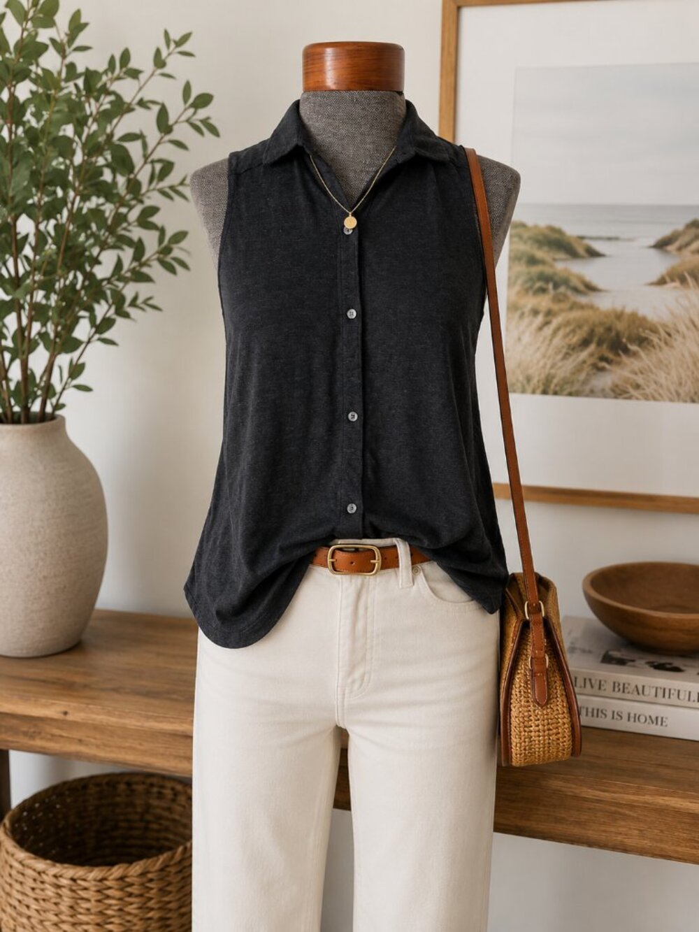 Gilly Hicks Blue Sleeveless Collared Button Down Top XS NWT Preppy